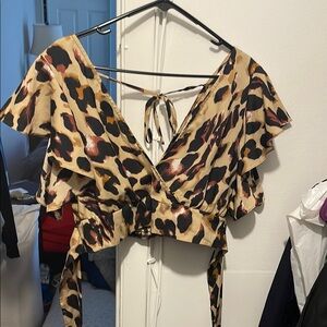 Leopard Print Two piece crop top set